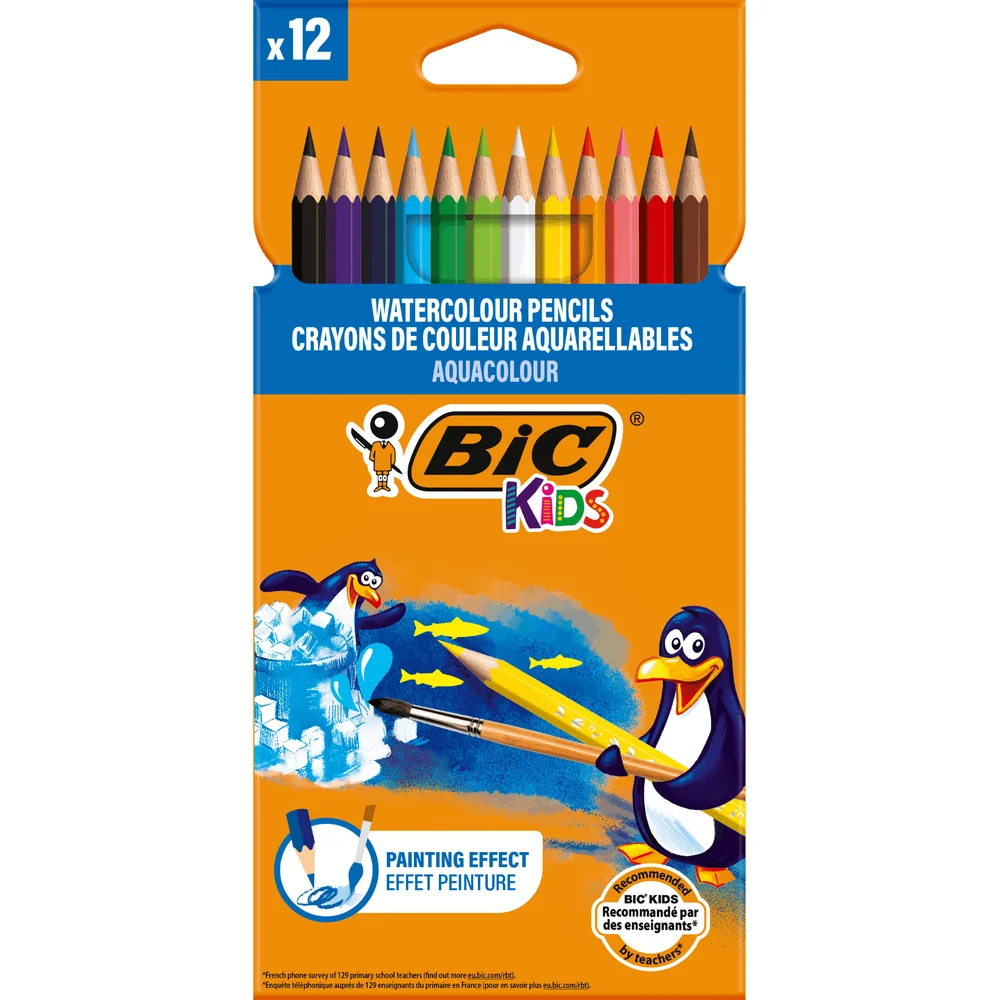 BIC KIDS – עפרונות צבעי מים (אקוורל) | סט 12 צבעים
