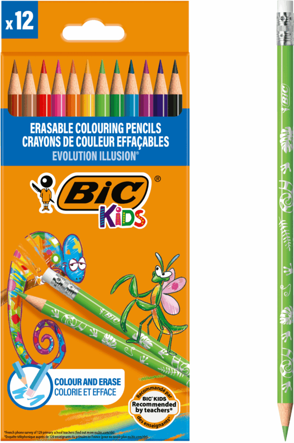 ביק BIC קידס 12עפרונות צבעוניים מחיקים