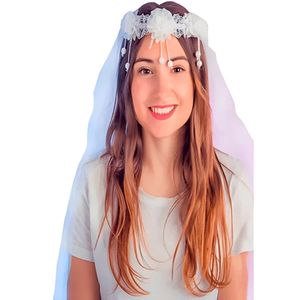 כתר פרחים עם הינומה – אביזר כלה מפואר