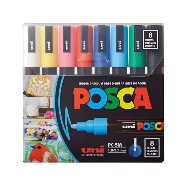 סט 8 טושים אקריליים פוסקה PC-5M POSCA