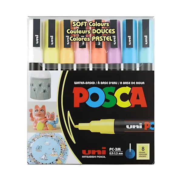 סט 8 טושים אקריליים פוסקה PC-3M פסטל POSCA