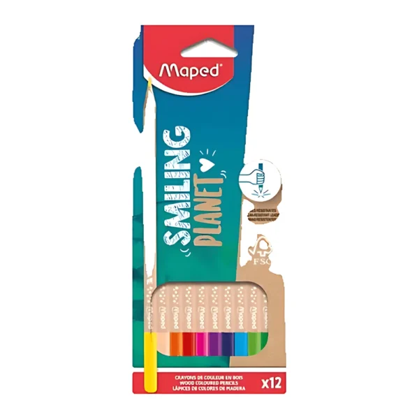 12 עיפרון צבעוני טבעי SMILING PLANET-MAPED