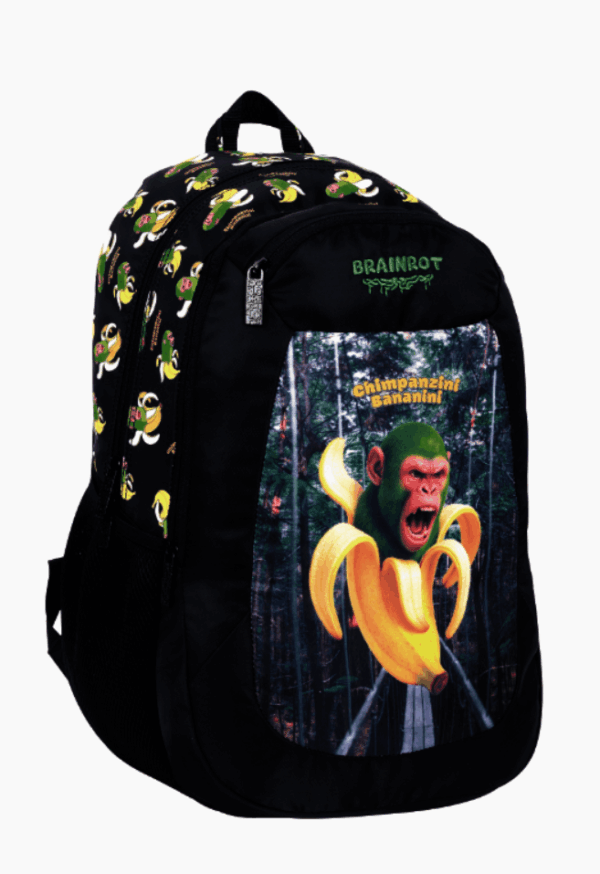 ילקוט +קלמר אקספלור בוגר Brainrot תיק שחור קוף בבננה