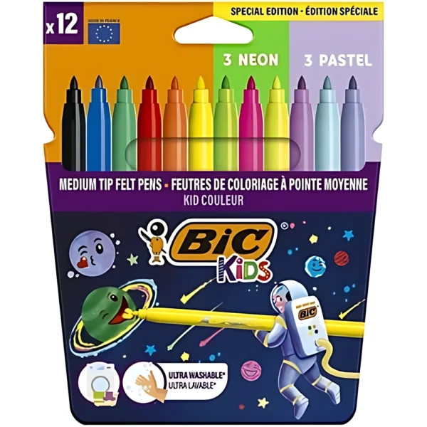 BIC – סט 12 טושים צבעוניים זוהרים ומטאלים