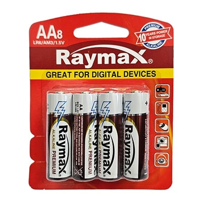 מארז 8 סוללות /בטריות אלקליין  RAYMAX -AA