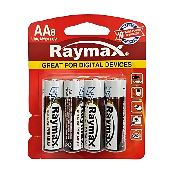 מארז 8 סוללות /בטריות אלקליין RAYMAX -AA