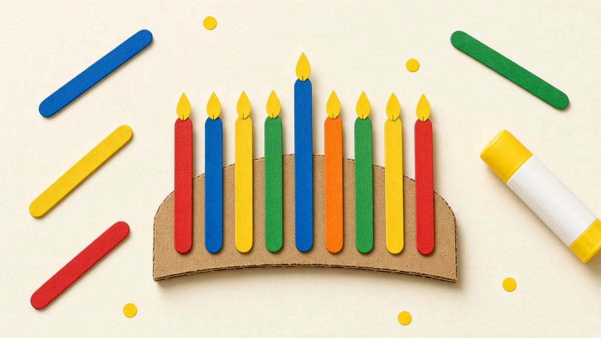 חנוכיה מיצירה ממקלות ארטיק – יצירה לחנוכה לגן לילדים בני 3–4